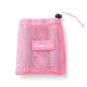 Pink mesh drawstring bag with 'Brazilian Booty Co' logo